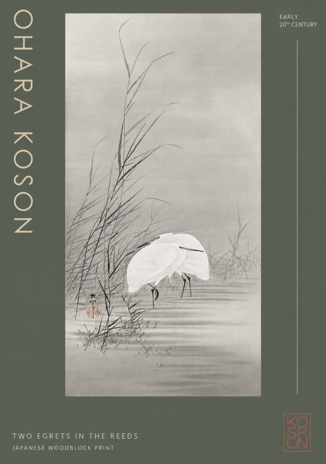 Ohara Koson Two Egrets in the Reeds No2 - Juliste