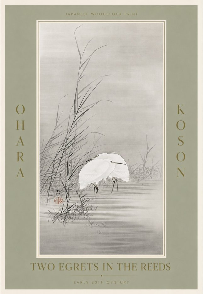 Ohara Koson Two Egrets in the Reeds No5 - Juliste