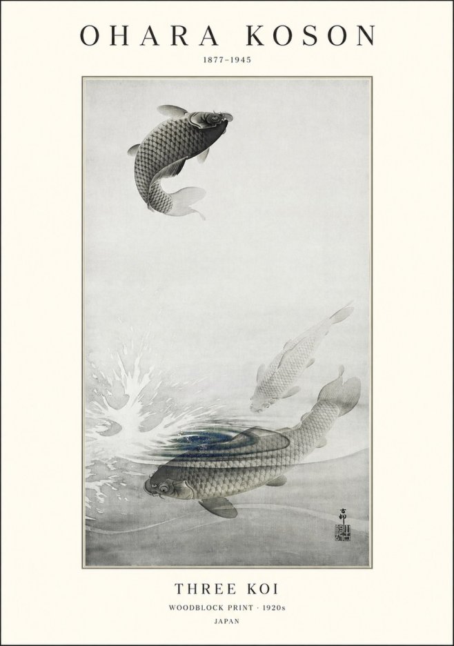 Ohara Koson Three Koi No1 - Juliste