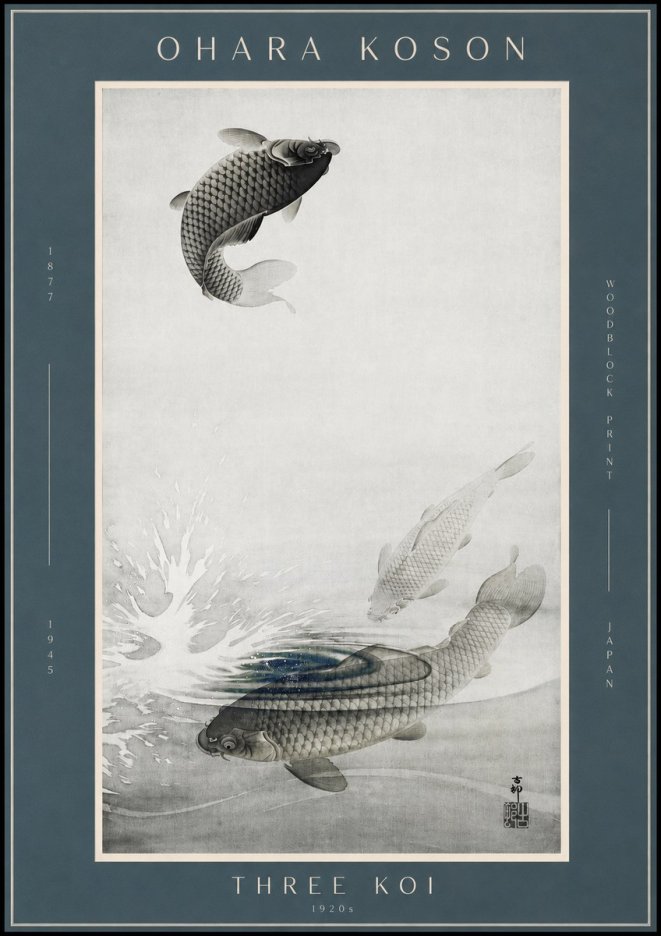 Ohara Koson Three Koi No2 - Juliste