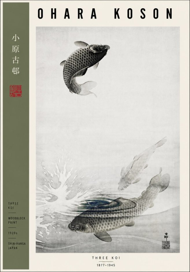 Ohara Koson Three Koi No5 - Juliste