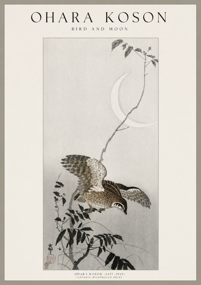 Ohara Koson Bird and Moon No1 - Juliste
