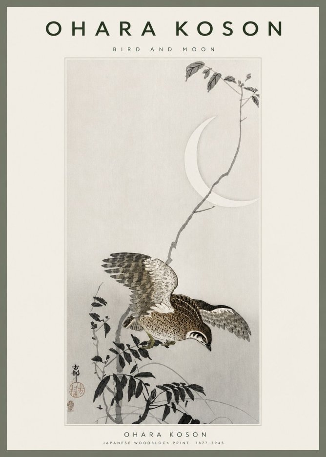 Ohara Koson Bird and Moon No2 - Juliste