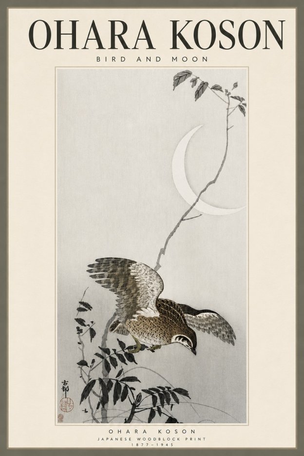 Ohara Koson Bird and Moon No4 - Juliste