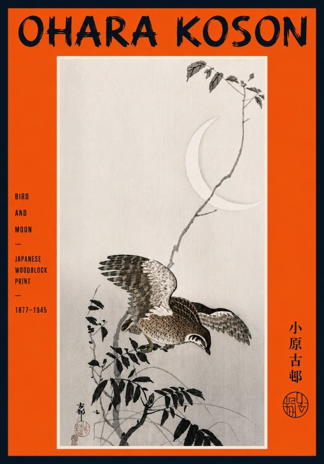 Ohara Koson Bird and Moon No5 - Juliste