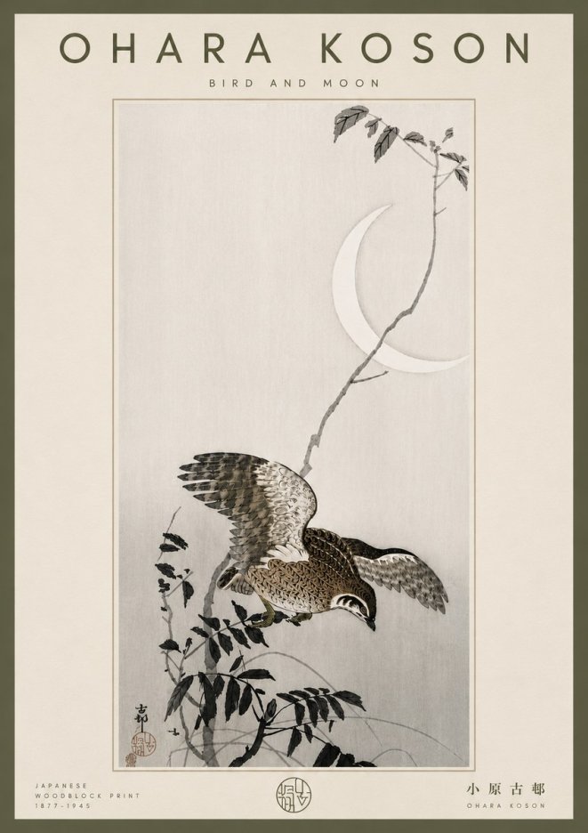 Ohara Koson Bird and Moon No6 - Juliste