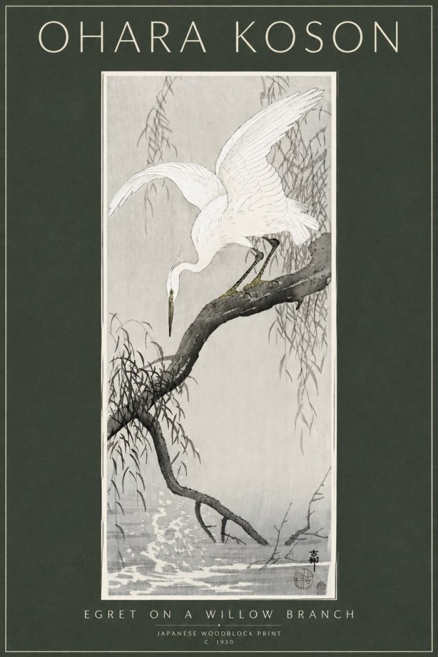 Ohara Koson Egret on a Willow Branch No3 - Juliste