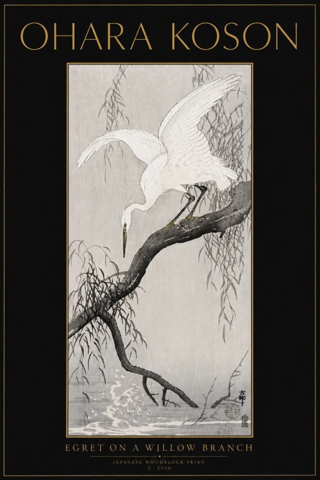 Ohara Koson Egret on a Willow Branch No5 - Juliste