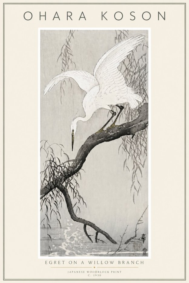 Ohara Koson Egret on a Willow Branch No6 - Juliste