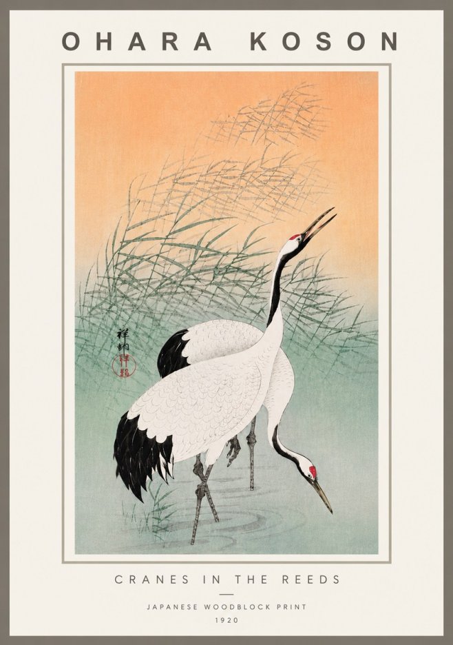 Ohara Koson Cranes in the Reeds No6 - Juliste