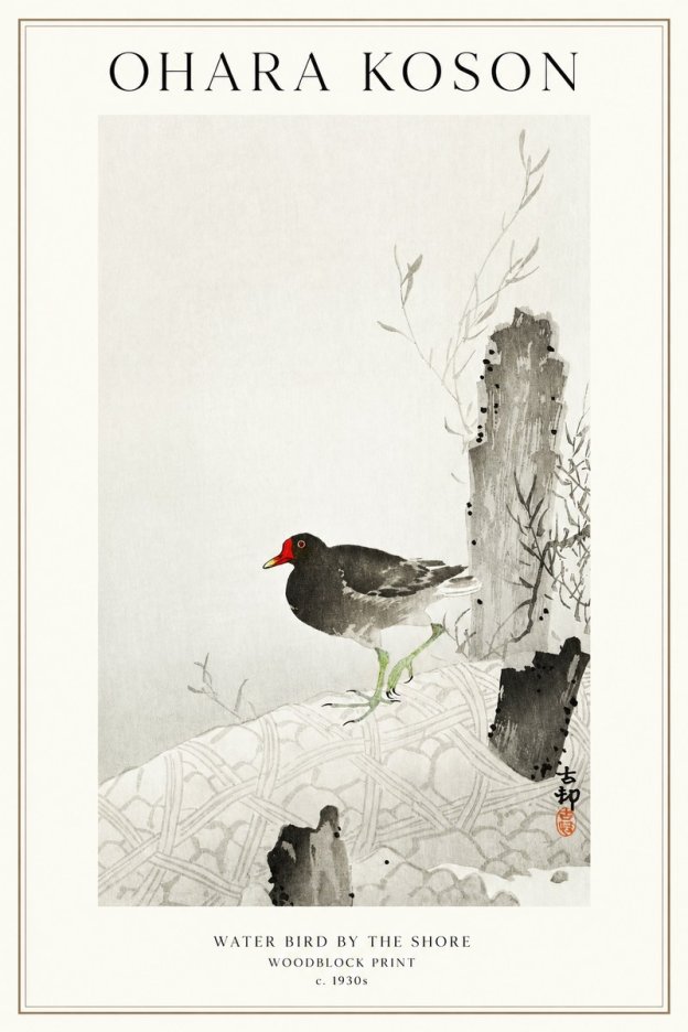 Ohara Koson Water Bird by the Shore No1 - Juliste