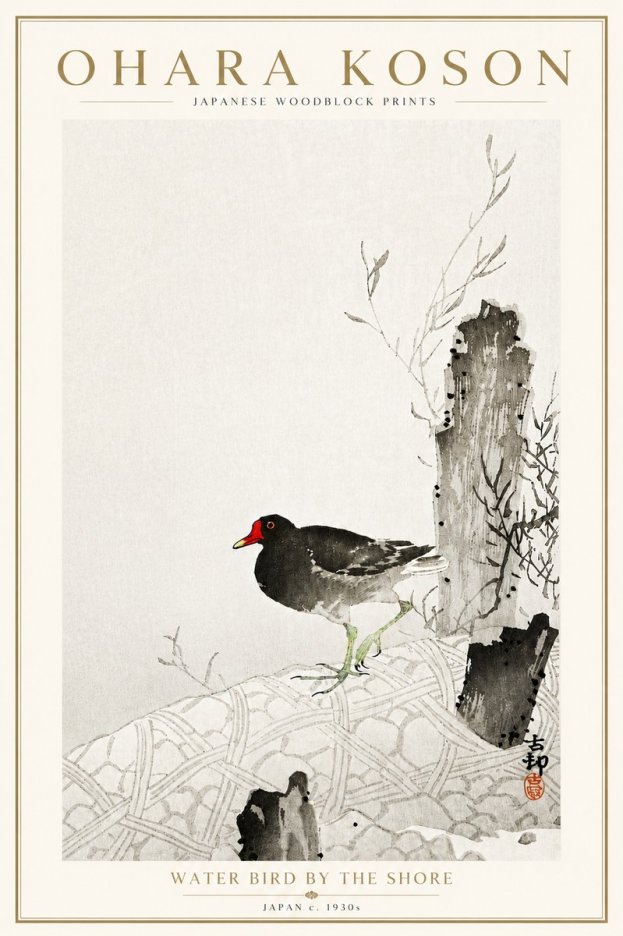 Ohara Koson Water Bird by the Shore No6 - Juliste