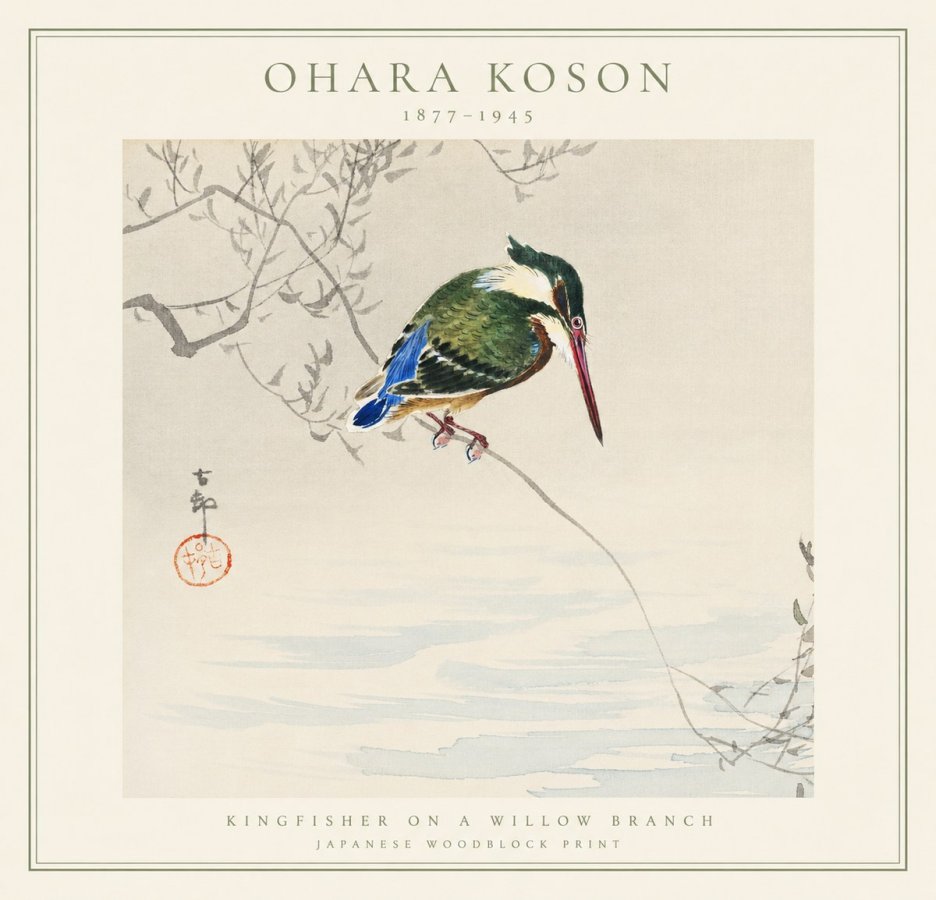 Ohara Koson Kingfisher on a Willow Branch No1 - Juliste