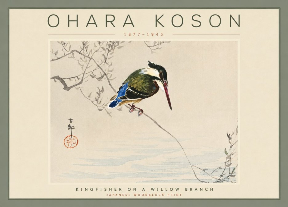 Ohara Koson Kingfisher on a Willow Branch No4 - Juliste