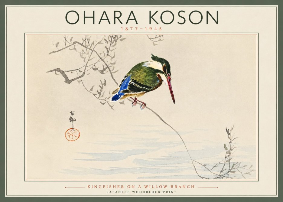 Ohara Koson Kingfisher on a Willow Branch No5 - Juliste
