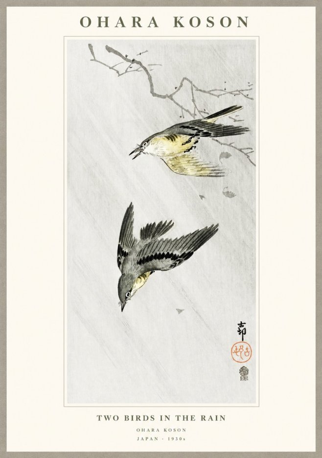 Ohara Koson Two Birds in the Rain No1 - Juliste