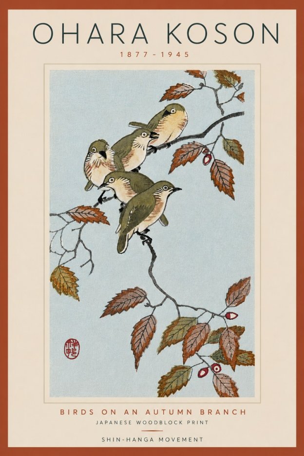 Ohara Koson Birds on an Autumn Branch No6 - Juliste