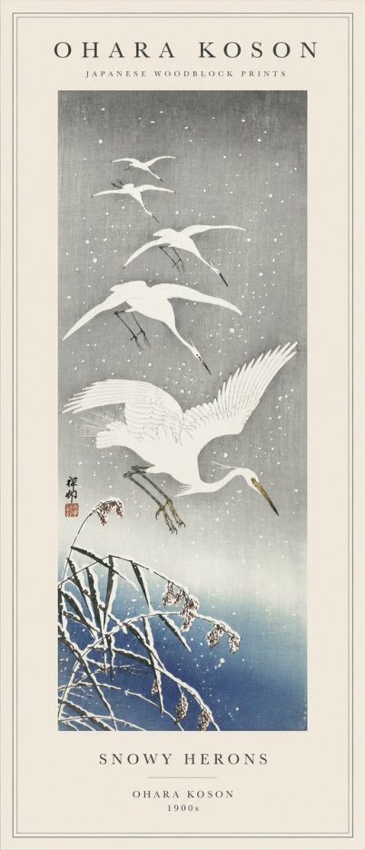 Ohara Koson Snowy Herons No1 - Juliste
