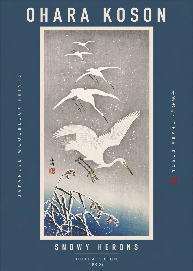 Ohara Koson Snowy Herons No2 - Juliste
