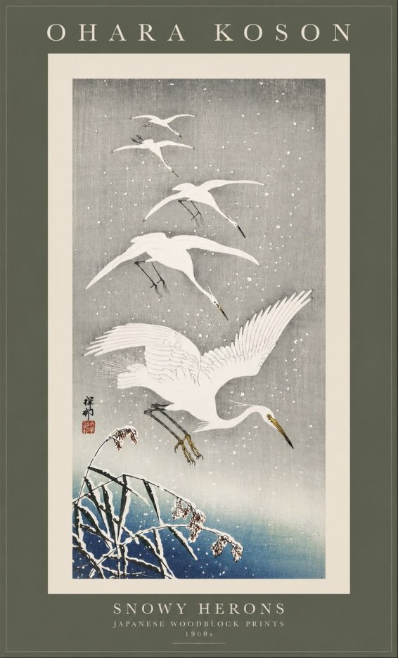 Ohara Koson Snowy Herons No3 - Juliste