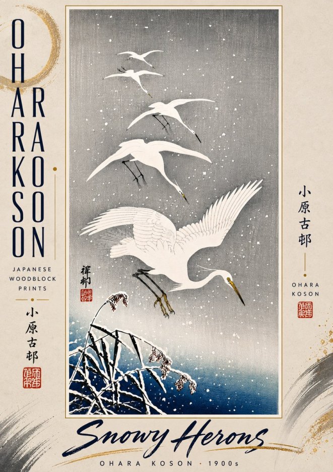 Ohara Koson Snowy Herons No5 - Juliste