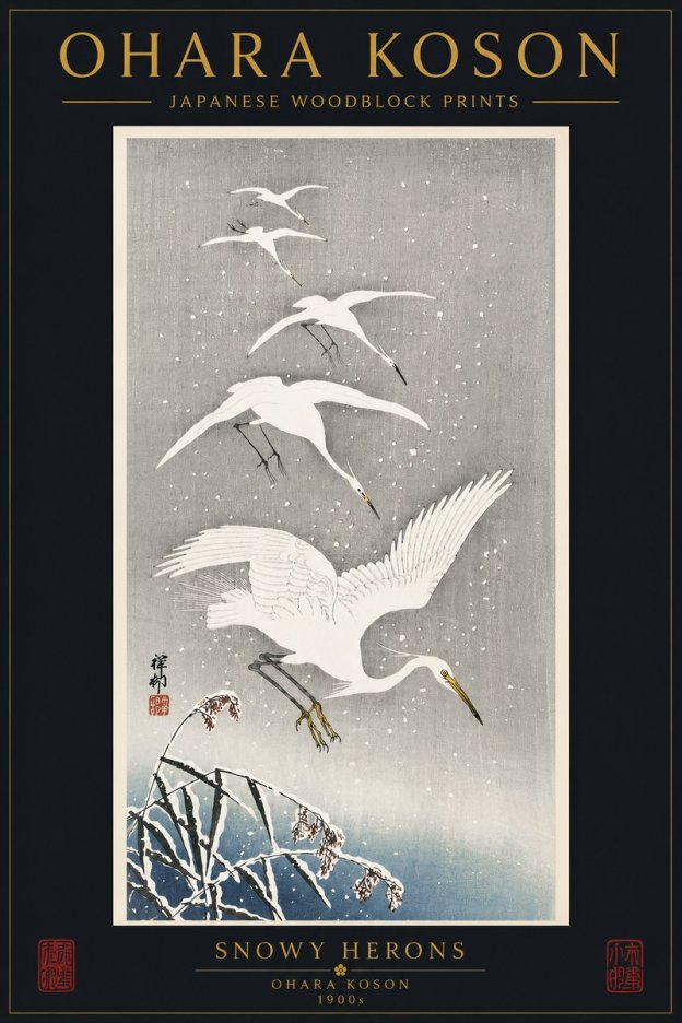 Ohara Koson Snowy Herons No6 - Juliste