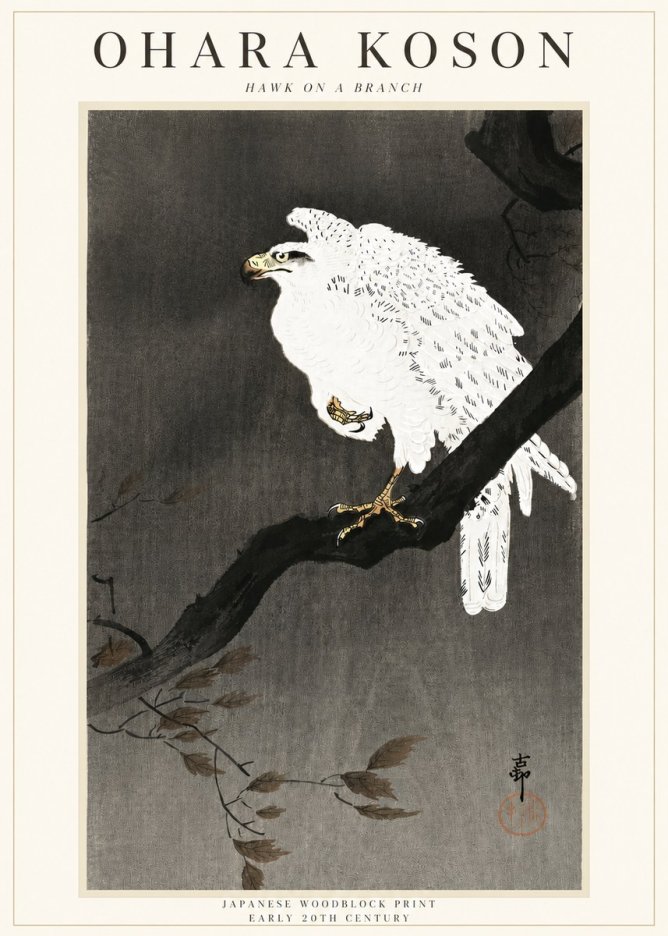 Ohara Koson Hawk on a Branch II No3 - Juliste