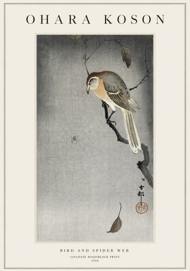 Ohara Koson Bird and Spider Web II No1 - Juliste