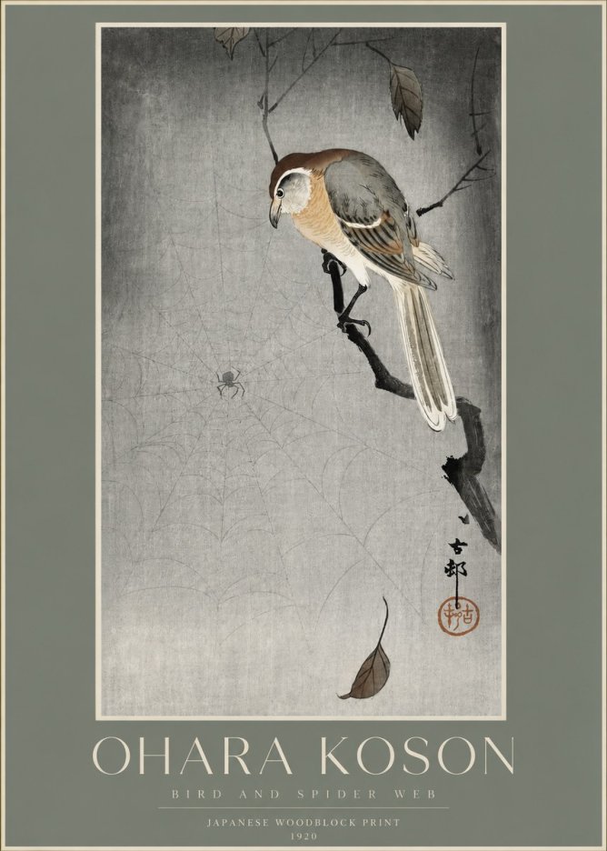 Ohara Koson Bird and Spider Web II No2 - Juliste