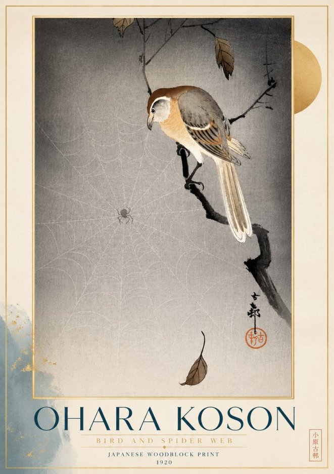 Ohara Koson Bird and Spider Web II No4 - Juliste