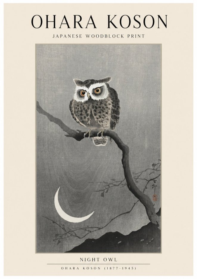 Ohara Koson Night Owl No1 - Juliste