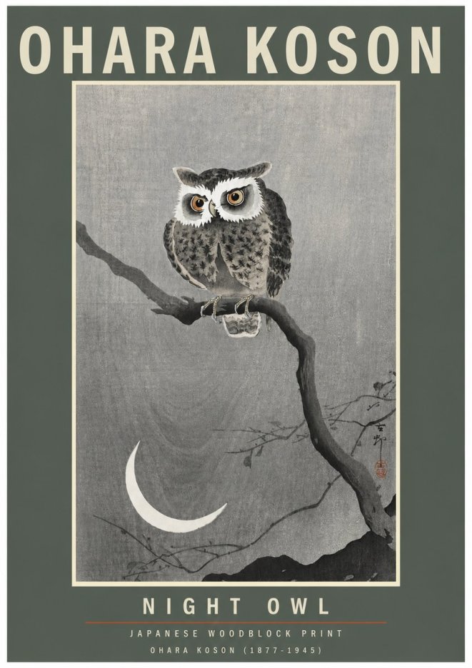 Ohara Koson Night Owl No3 - Juliste