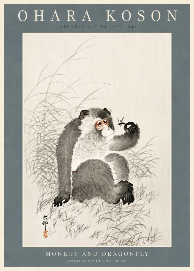 Ohara Koson Monkey and Dragonfly No2 - Juliste