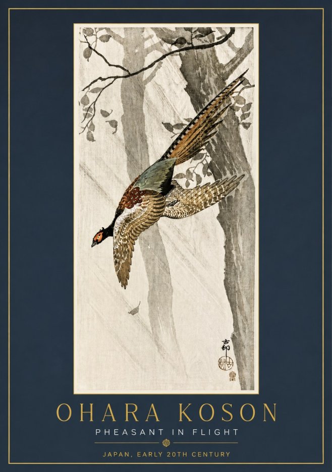 Ohara Koson Pheasant in Flight No5 - Juliste