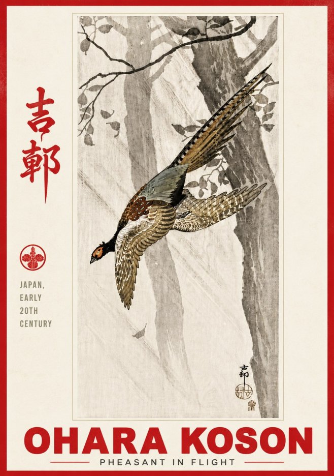 Ohara Koson Pheasant in Flight No6 - Juliste