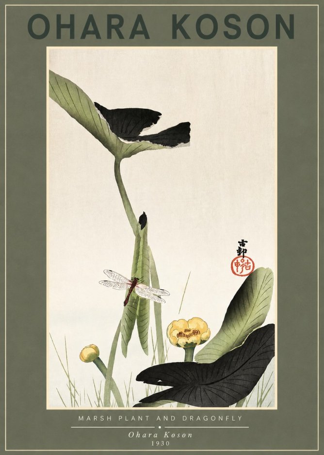 Ohara Koson Marsh Plant and Dragonfly No2 - Juliste