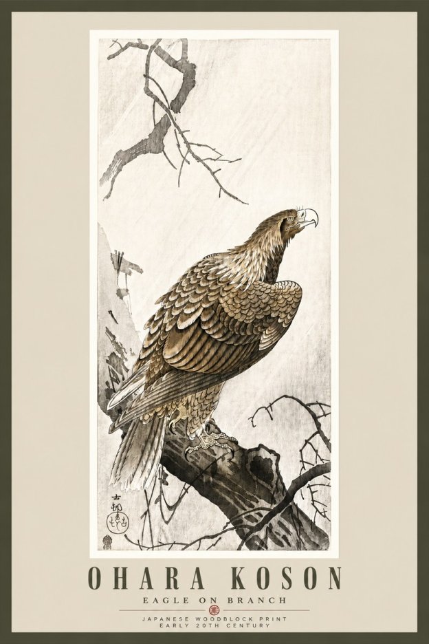 Ohara Koson Eagle on Branch No5 - Juliste