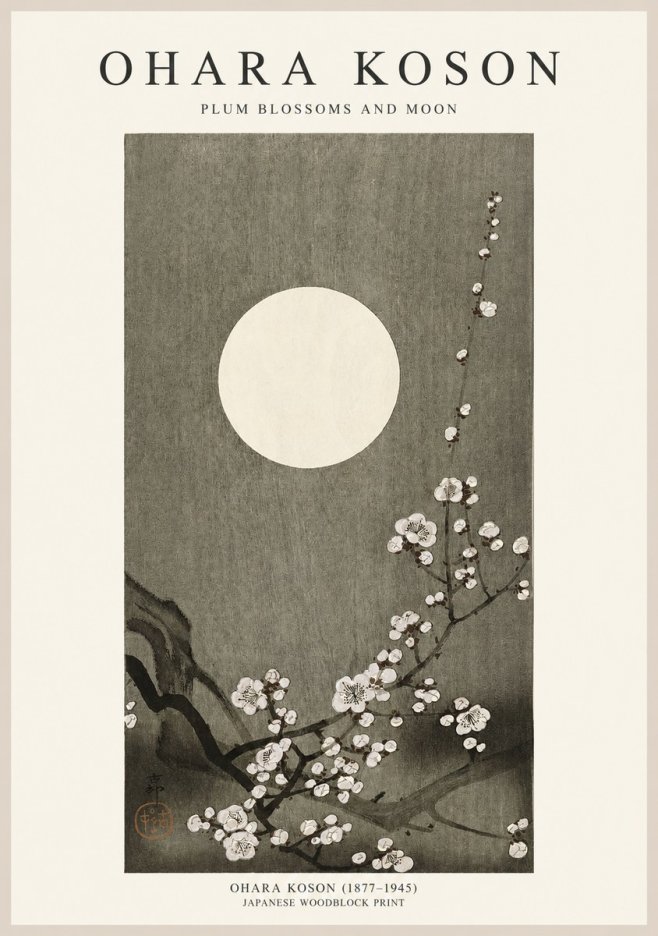 Ohara Koson Plum Blossoms and Moon No1 - Juliste