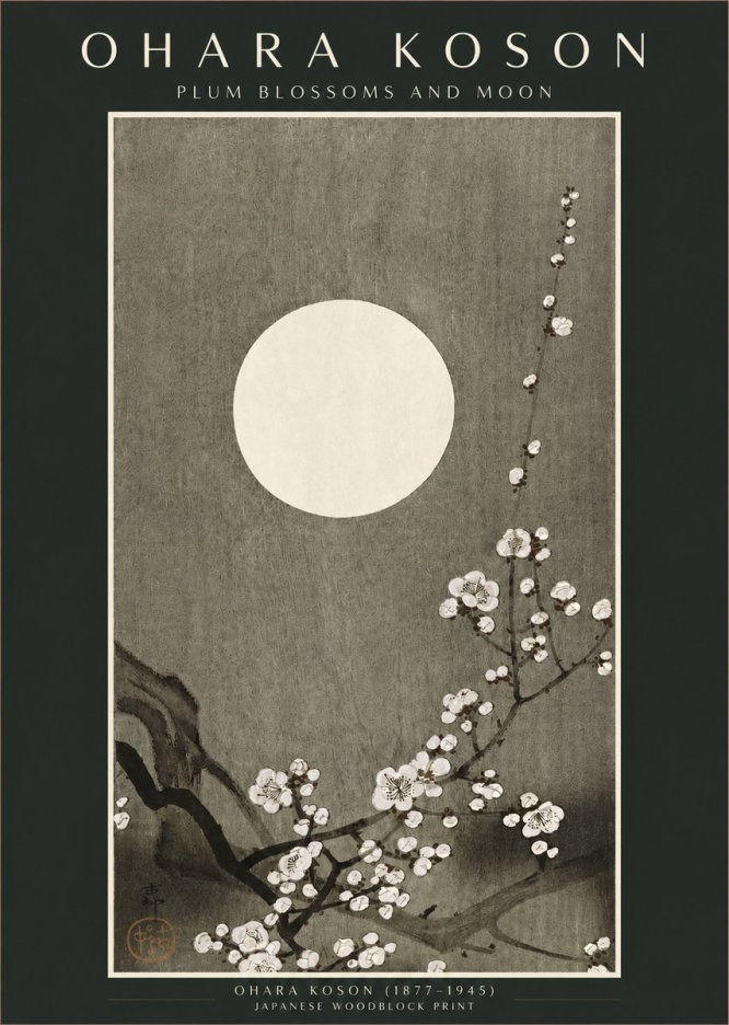 Ohara Koson Plum Blossoms and Moon No2 - Juliste