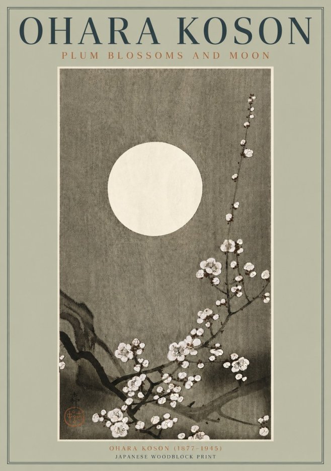 Ohara Koson Plum Blossoms and Moon No3 - Juliste
