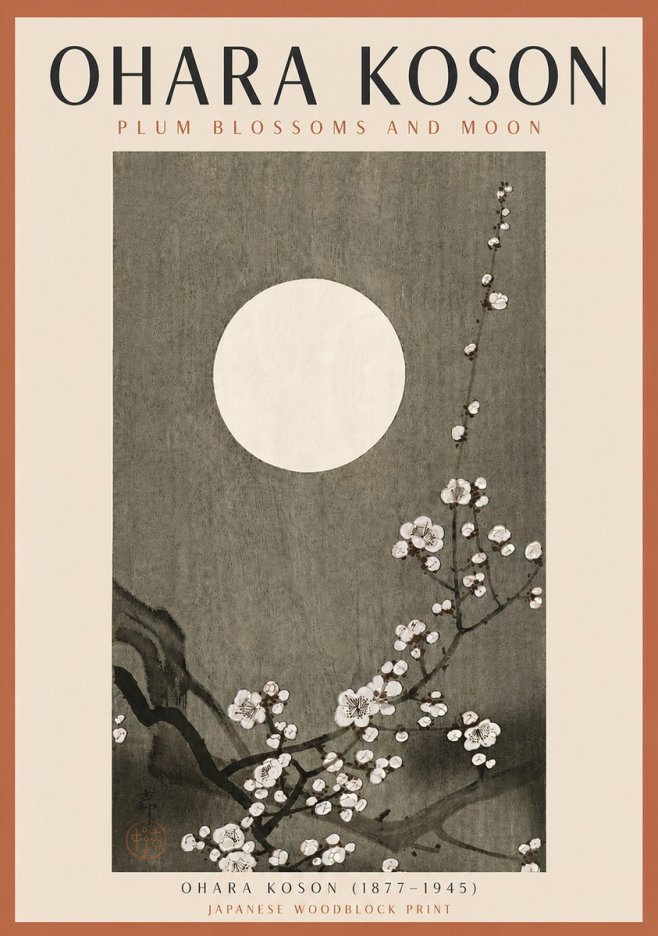 Ohara Koson Plum Blossoms and Moon No5 - Juliste