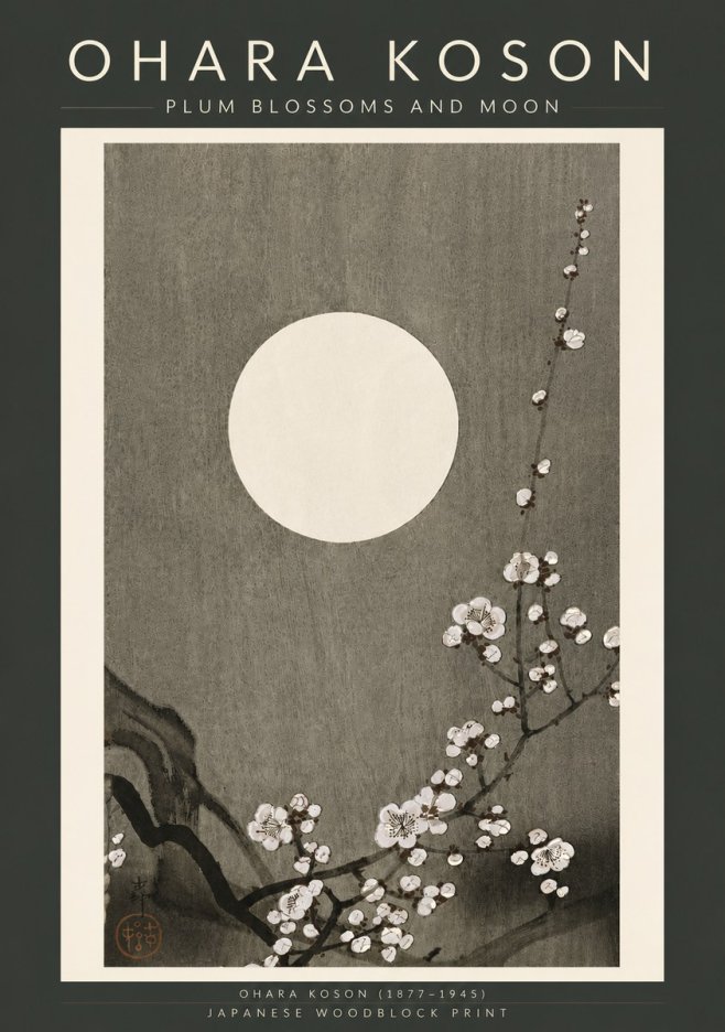 Ohara Koson Plum Blossoms and Moon No6 - Juliste