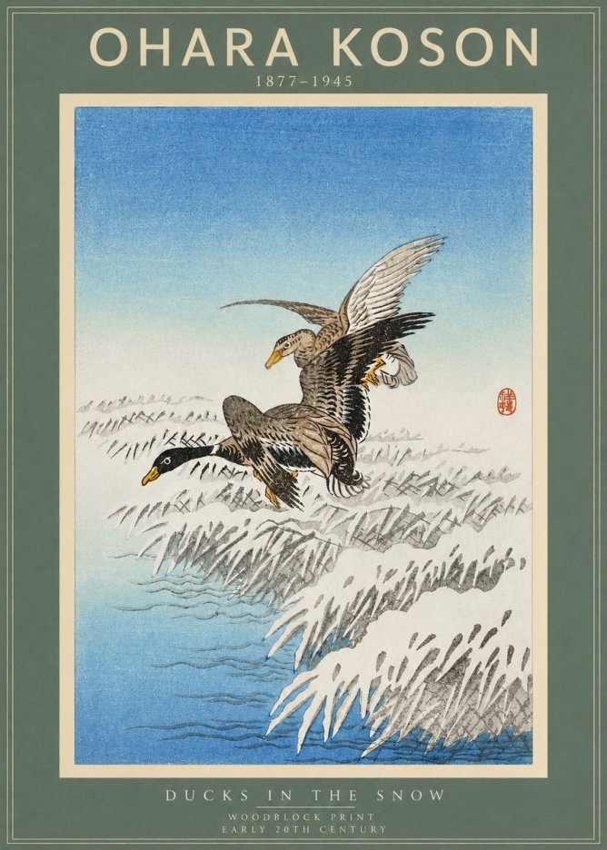 Ohara Koson Ducks in the Snow No2 - Juliste