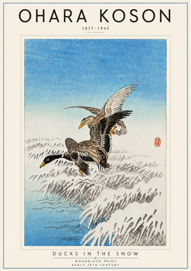 Ohara Koson Ducks in the Snow No5 - Juliste