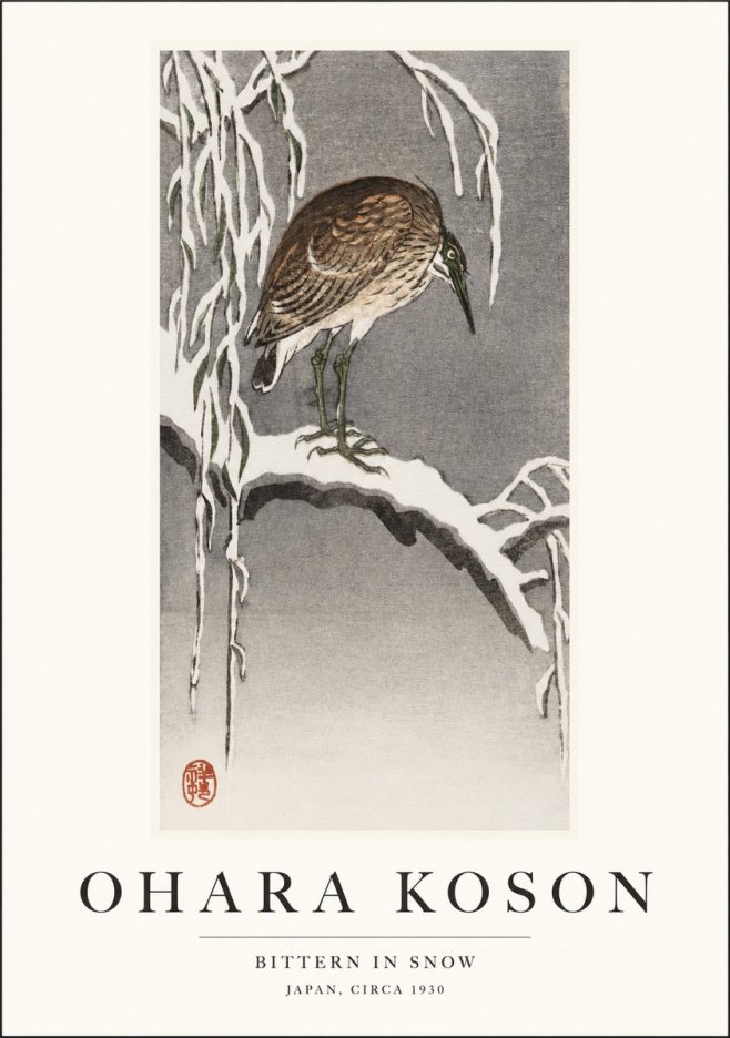 Ohara Koson Bittern in Snow No1 - Juliste