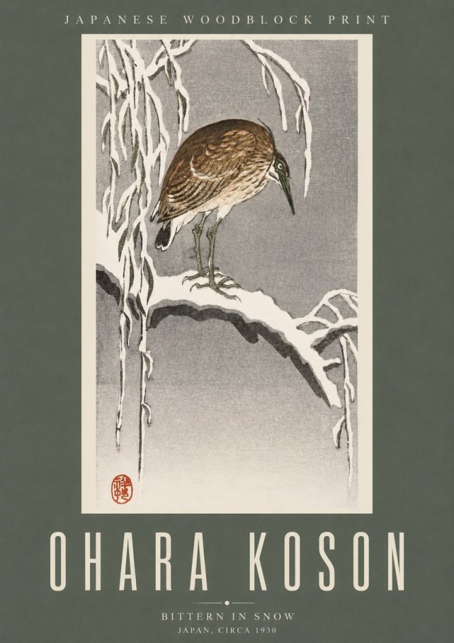 Ohara Koson Bittern in Snow No2 - Juliste