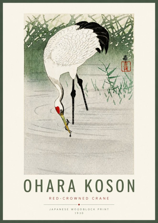 Ohara Koson Red-crowned Crane No2 - Juliste