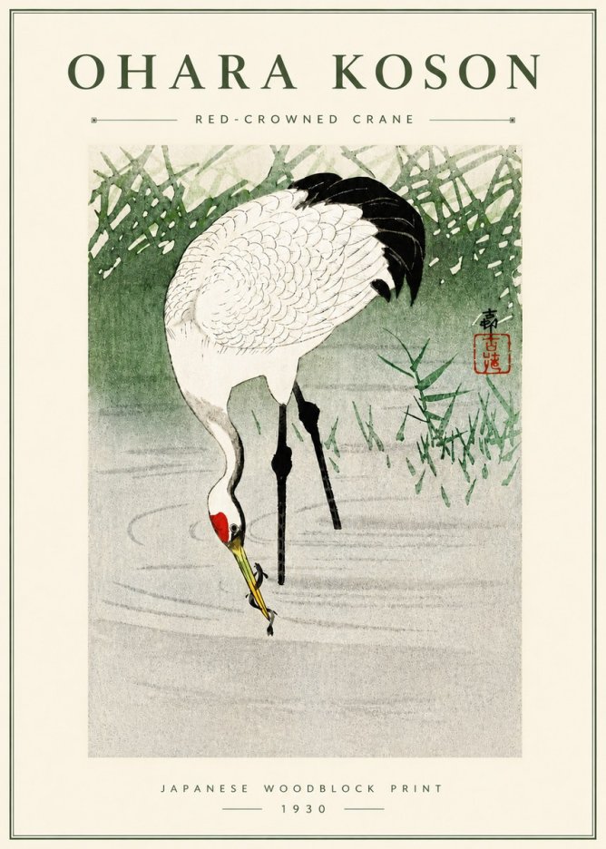 Ohara Koson Red-crowned Crane No5 - Juliste