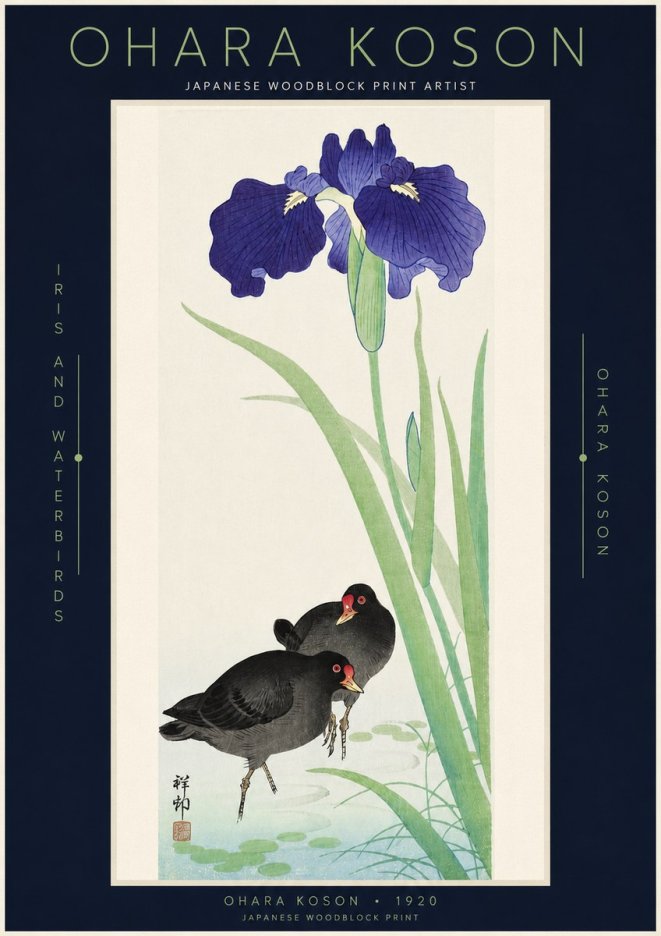 Ohara Koson Iris and Waterbirds No3 - Juliste