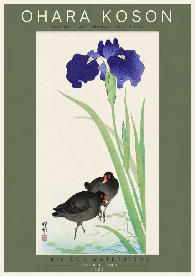 Ohara Koson Iris and Waterbirds No4 - Juliste